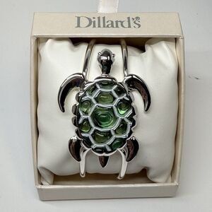 Dillards Silver Tone Iridescent Green Turtle Clamper Bangle Bracelet New